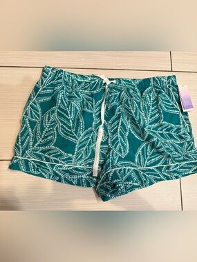 stars above Teal White Leaf-Print dot Lounge Shorts pajama pockets nwt lyocell